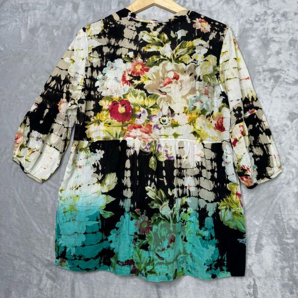 Tianello Top Womens XS Colorful Floral Embroidered Cotton Short Sleeve Boho - Picture 2 of 11